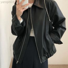 Long Sleeved Motorcycle Suit Leather Coat Female Streetwear Cool Korean Style Chic Loose Casual All Match Jacket Tops Women L220801