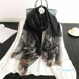 2022 Floral Embroidery Silk Scarf Women Summer Headscarf Lady Elegant Pashmina Spring