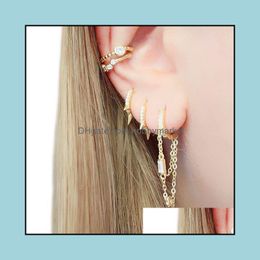 New Sale Delicate Single Stone Round Cz Blue Green Red White Clip Cuff Ear Earring Fashion Women Rainbow Minimal Drop Delivery 2021 Hoop H