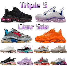 Triple S Clear Sole Casual Shoes Chunky Men Women Sneaker Grey Rainbow Turquoise Light Tan Beige Grey Fluo Height Increase Vintage Mens Chaussures