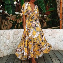 Everkaki Women Long Dress Women Boho Print Summer Vestidos Beach Vintage Ladies Gypsy Maxi Dresses Female Loose Spring New T200604