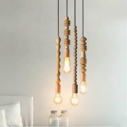 Pendant Lamps Retro Wood Bead Chain Lights Hanging Suspension Cord Lamp Dining Room Bar Lighting Luminaires WJ620Pendant