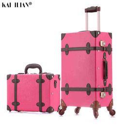 Women Travel Suitcase Set Cosmetic Bag Retro Spinner Wheel Rolling Luggage Fashion Girls Trolley Pu Leather J220708 J220708