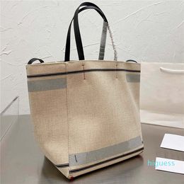 Designer- Simple Canvas bag Beige High capacity womens Totes fashion versatile shopping bags school pocket with card holder