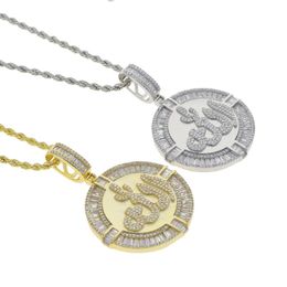 Chains Wholesale Iced Out Bling Baguette Cubic Zirconia CZ Arabic Initial Letter Coin Pendant Necklace For Women Men Luxury JewelryChains