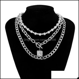 Pendant Necklaces Pendants Jewelry Punk Hip Hop Metal Chains Retro Baroque Special-Shaped Imitation Pearls Female Ot Bar Clavicle Chain De