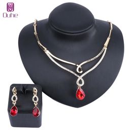 Jewelry Gold Color High Quality Crystal Glass Necklace Earrings Set for Women Wedding Jewellry Sets