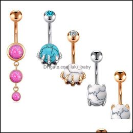 Body Arts Tattoos Art Health Beauty 5Pcs 316L Surgical Steel Belly Button Rings 14G Navel Curved Barbell Stone Inlaid Women G Ds3