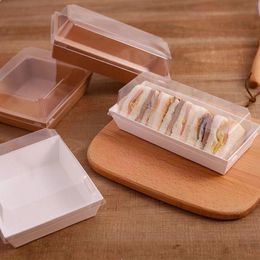 Gift Wrap 10/20Pcs Cake White Cardboard Box Dessert Bread Plastic PVC Packing Boxes Kraft Paper Lunch With Clear Cover