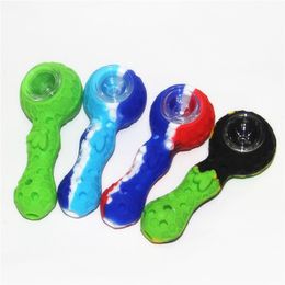 Silicone Smoking Tobacco Pipes Removable Dry Herb Spoon Hand Pipe with glass bowl Oil Burner Dab Rigs DHL