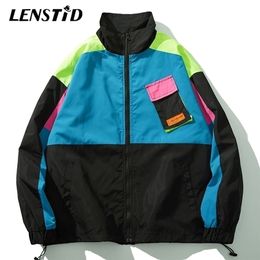 LENSTID Autumn Men Hip Hop Streetwear Color Block Patchwork Pocket Jacket Harajuku Vintage Windbreaker Oversized Track Coats 201128