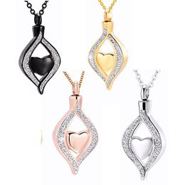 Crystal Teardrop Heart Cremation Urn Pendant Memorial Gift Necklace for Women Stainless Steel Ashes Holder Keepsake Jewellery