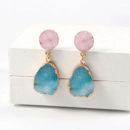 Dangle & Chandelier Colorful Druzy Stone Drop Earrings Natural Quartz Geode Crystal Fashion JewelryDangle