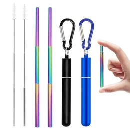 Colourful Stainless Steel Collapsible Straws Set Reusable Telescopic Drinking Straw Portable For Travel Metal Straw Brush