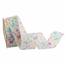 Printed Colorful Butterfly Transparent Snow Gauze Ribbon Handmade Diy Bow Hair Accessories Headdress Material Ribbon 1222816