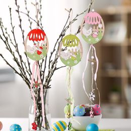 Party Decoration Creative Easter Wooden Eggs Chick Flowers Hanging Ornaments Supplies DIY Accessories