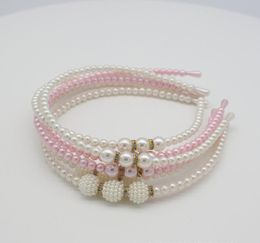 Pearls Headbands Rhinestones Hairbands Bridal Hair Hoop Wedding Hair Accessories for Girls White Pink