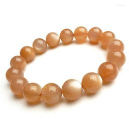 Beaded Strands Genuine Natural Sunstone Orange Moonstone Stretch Bracelet Round Beads Women 10mm 11mm 12mm 13mm 14mm Lars22