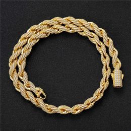 8mm 16/18/20/22/24inch New Fashion 18k Gold Plated Bling CZ Twisted Chain Necklace Bracelet for Men Women Nice Gift