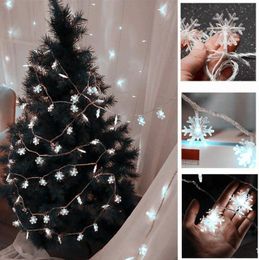 Strings Christmas Decorations For House 2023 Garlands Year Snowflake Festoon Snow String Lights 10/20M Plug OperatedLED LED