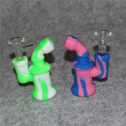 Silicone Bong Water Pipes Hookah Camouflage Pure Color Silicone Oil Rigs mini bubbler Hookahs Free Glass Bowl dabber tools