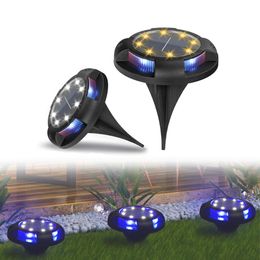 Solar Ground Lights 12 LED RGB Disk Lights Solar Powered Waterproof In-Ground Lights for Garden Lawn Pathway Walkway Deck Yard