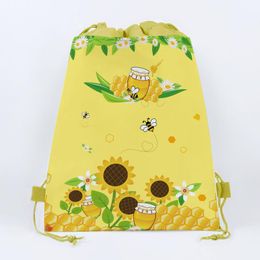 Gift Wrap 1pcs Cute Bee Birthday Party Boys Favours Cartoon Honey Theme Decorate Non-woven Fabric Baby Shower Drawstring Gifts BagsGift