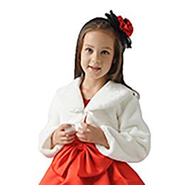 Girl Cute Long Sleeves Ivory Flower Faux Fur Cloaks Cape Winter Warm Jacket Wrap Kid Bolero For Wedding Princess Coat