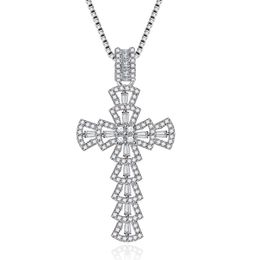 Exquisite luxury trapezoidal zircon pendant European and American full diamond cross pendant necklace clavicle chain