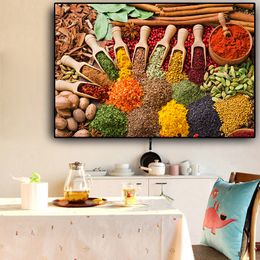 Grains Spices Spoon Kitchen Food Canvas Painting Cuadros Scandinavian Posters and Prints Wall Art Picture Living Room Home Decor