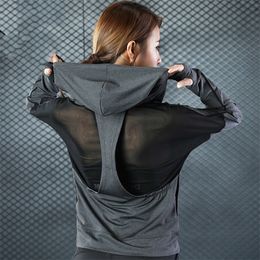 Yoga Top Jacket Hooded Long Sleeve Women Sport T Shirt Fitness Gym Clothing Women Sport Hoodie Sweatshirt Sportswear Tracksuit T200401