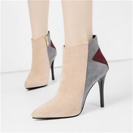 children spring autumn pointed high heels stiletto suede Martin nubuck and bare Boots womens shoes 201106