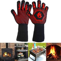 BBQ Oven Gloves 800 Degrees Fireproof Heat Resistant Gloves Silicone Oven Mitts Barbecue Heat Lnsulation Microwave Gloves DHL