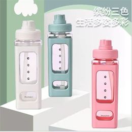 700ml/900ml Kawaii square Water Bottle Plastic Juice Milk Tea Portable Cute Shaker Drink kids cup with lid and straw 220509