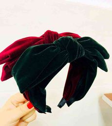 Helisopus 2022 Vintage Thick Knot Headbands For Women Velvet Retro Big Bow Hairband Women Fashion Hair Accessories AA220323
