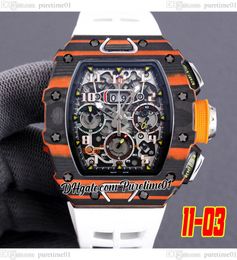 2022 NTPT Eta A7750 Automatic Chronograph Mens Watch Black Orange Carbon Fibre Case Big Date Skeleton Dial White Rubber Super Edition 6 Styles Puretime01 E268-11-03a1