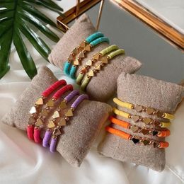 Beaded Strands Go2Boho 2022 Fashion Jewelry Solid Color Polymer Clay Bracelet Gold Colored Hearts & Beads Bracelets For Women Accessories G