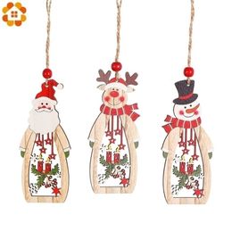 3PC Wooden Christmas Santa ClausSnowman Pendant Ornaments For Home Party Xmas Tree Kids Gifts Decoration Y201020