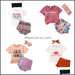 Clothing Sets Baby Kids Baby Maternity Girls Outfits Infant Letter Sun Print Topsanby Shorts Dhgpi