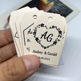 100 pcsset Personalized Wedding Tags Labels Candy Favors Tags Pearl paper Customized Birthday Baptism Your Po 220608
