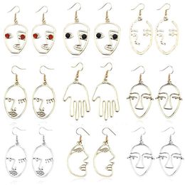 metal silhouettes UK - Dangle & Chandelier Fashion Pierced Face Earrings Personality Exaggerated Girl Metal Silhouette Student Daily Jewelry Gift288l