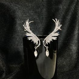 Dangle & Chandelier FYUAN Fashion Full Rhinestone Wing Clip Drop Earrings For Women Bijoux Shiny Water Crystal Jewellery Gifts