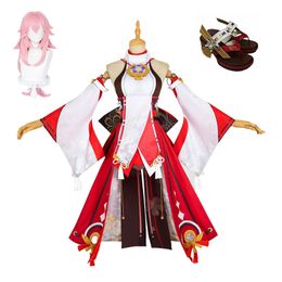 Genshin Impact Yae Miko Cosplay Costume Game Outfits Dress Halloween Carnival Women Girl Uniforms Wig Shoes