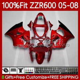 Red&flames OEM Body Injection Mould For KAWASAKI NINJA ZZR600 05-08 ZX ZZR-600 600 CC 05 06 07 08 Cowling 134No.236 100% Fit ZZR 600 600CC 2005 2006 2007 2008 Fairing Kit