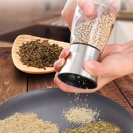 1Pc Stainless Steel Salt and Pepper Grinder Spice Herp Muller Hand Mill Grinding Bottle Kitchen Gadgets Glass Tools 220727