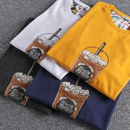 summer wool NZ - Men's T-Shirts Personalized Interesting Printing Summer Short Sleeve T-shirt Men's Washed Wool Cotton Half Youth Round Neck TopMen's Ble
