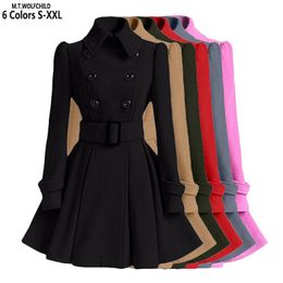 SXXL Fashion Classic Winter Thick Coat Europe Belt Buckle Trench Coats Double Breasted Outerwear Casual Ladies Dress Coats 220812