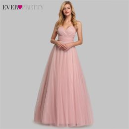 Carino rosa abiti da damigella d'onore per le donne Ever Pretty EP07905PK A-Line scollo a V Tulle Sparkle Abiti da sposa per ospiti Sukienki Weselne 201114