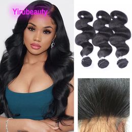 14 inch peruvian hair NZ - Peruvian HD 5X5 Lace Closure Baby Hair 3 Bundles With Closures Wefts Body Wave 4 PCS Natural Color
