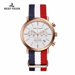 2020 New Reef Tiger/RT Luxury Nylon Strap Watches for Men Chronograph Quartz Analog Wrist Watch RGA162 T200409